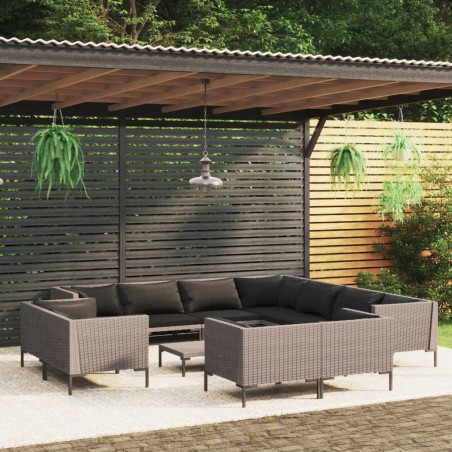 vidaXL Sofás de jardín 12 pzas cojines ratán sintético gris oscuro