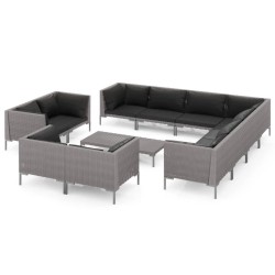 vidaXL Sofás de jardín 12 pzas cojines ratán sintético gris oscuro