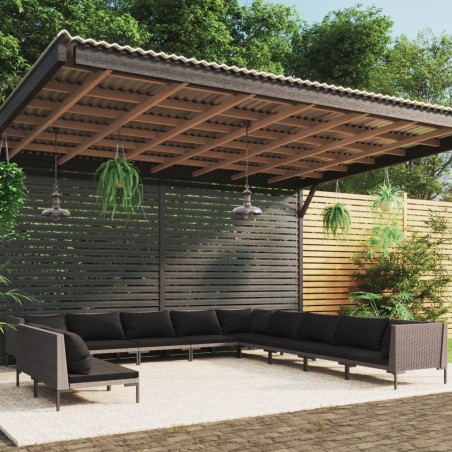 vidaXL Sofás de jardín 11 pzas y cojines ratán sintético gris oscuro