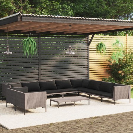 vidaXL Sofás de jardín 11 pzas y cojines ratán sintético gris oscuro