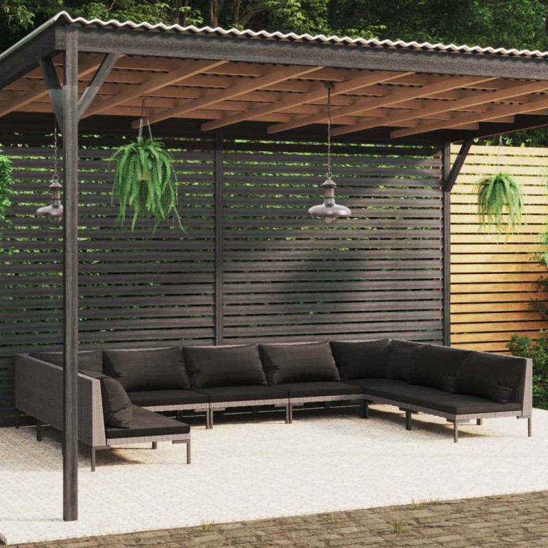 vidaXL Sofás de jardín 9 pzas y cojines ratán sintético gris oscuro vidaXL Sofás de jardín 9 pzas y cojines ratán sintético gris oscuro