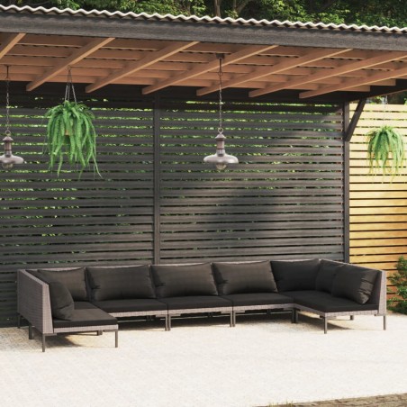 vidaXL Sofás de jardín 7 piezas y cojines ratán sintético gris oscuro