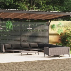 vidaXL Sofás de jardín 11 pzas y cojines ratán sintético gris oscuro