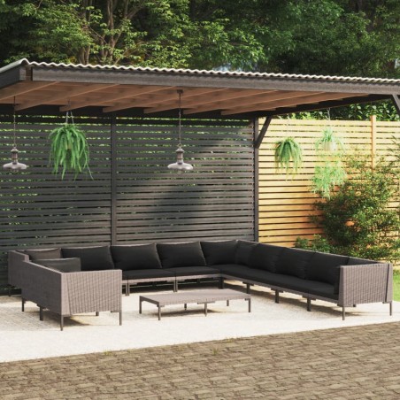 vidaXL Sofás de jardín 12 pzas cojines ratán sintético gris oscuro