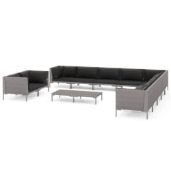 vidaXL Sofás de jardín 12 pzas cojines ratán sintético gris oscuro