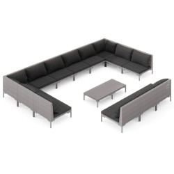 vidaXL Muebles de jardín 14 pzas y cojines ratán sintético gris oscuro