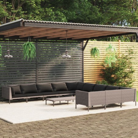 vidaXL Sofás de jardín 12 pzas cojines ratán sintético gris oscuro