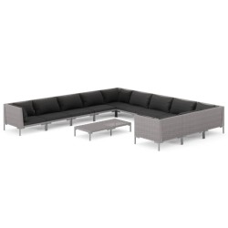 vidaXL Sofás de jardín 12 pzas cojines ratán sintético gris oscuro