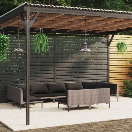 vidaXL Sofás de jardín 9 pzas y cojines ratán sintético gris oscuro