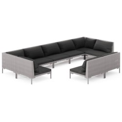 vidaXL Sofás de jardín 9 pzas y cojines ratán sintético gris oscuro