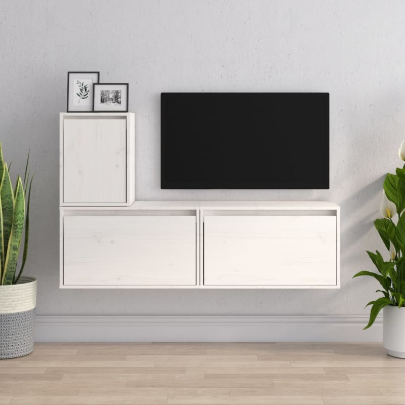 vidaXL Muebles para TV 3 piezas madera maciza de pino blanco