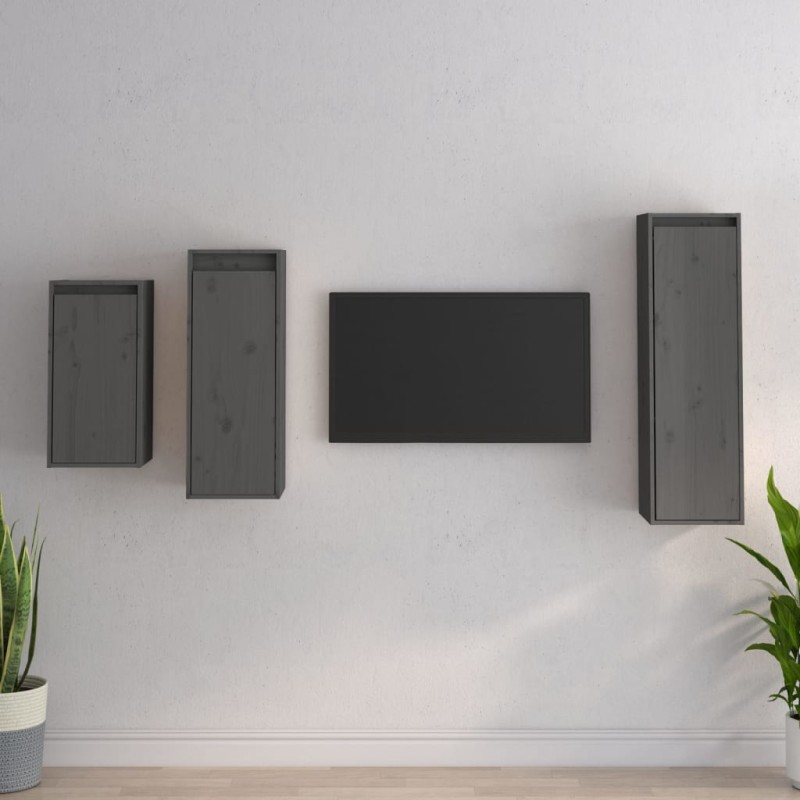 vidaXL Muebles para TV 3 piezas madera maciza de pino gris