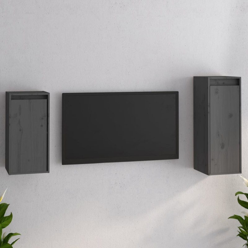 vidaXL Muebles para TV 2 piezas madera maciza de pino gris vidaXL Muebles para TV 2 piezas madera maciza de pino gris