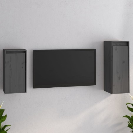vidaXL Muebles para TV 2 piezas madera maciza de pino gris