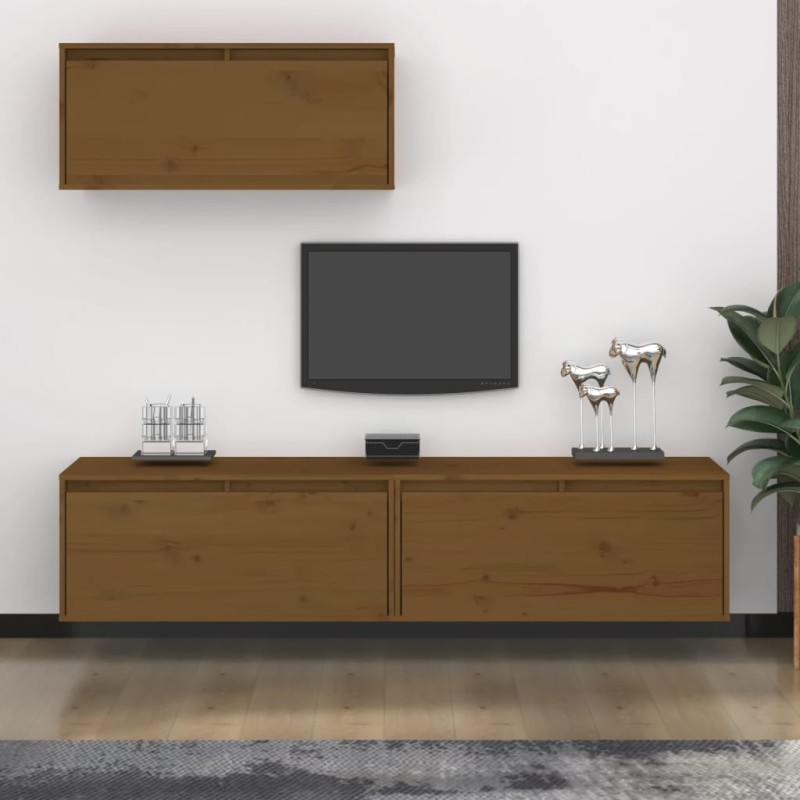 vidaXL Muebles para TV 3 piezas madera maciza de pino marrón miel