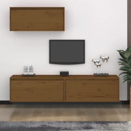vidaXL Muebles para TV 3 piezas madera maciza de pino marrón miel