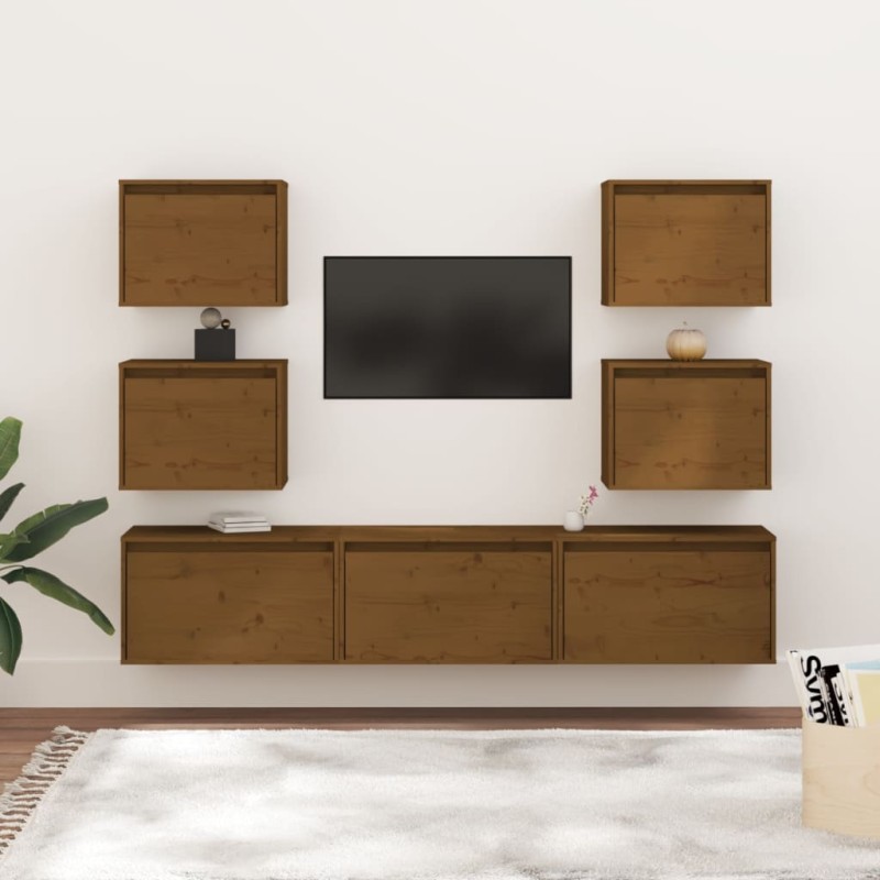 vidaXL Muebles para TV 7 piezas madera maciza de pino marrón miel
