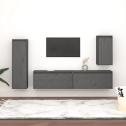 vidaXL Muebles para TV 4 piezas madera maciza de pino gris