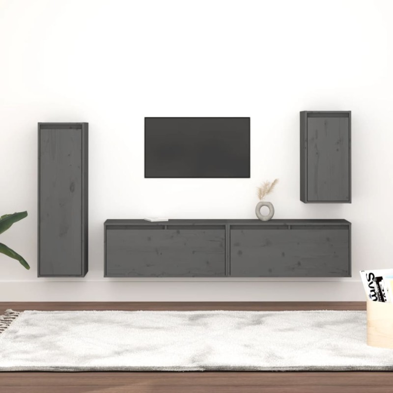 vidaXL Muebles para TV 4 piezas madera maciza de pino gris vidaXL Muebles para TV 4 piezas madera maciza de pino gris