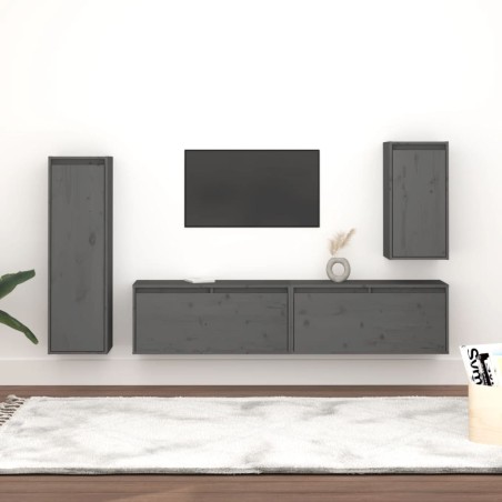 vidaXL Muebles para TV 4 piezas madera maciza de pino gris