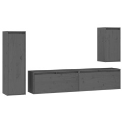 vidaXL Muebles para TV 4 piezas madera maciza de pino gris