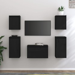 vidaXL Muebles para TV 5 piezas madera maciza de pino negro