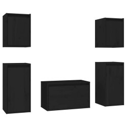 vidaXL Muebles para TV 5 piezas madera maciza de pino negro