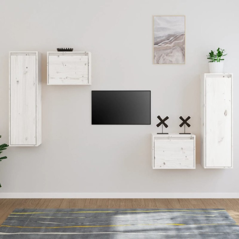 vidaXL Muebles para TV 4 piezas madera maciza de pino blanco vidaXL Muebles para TV 4 piezas madera maciza de pino blanco