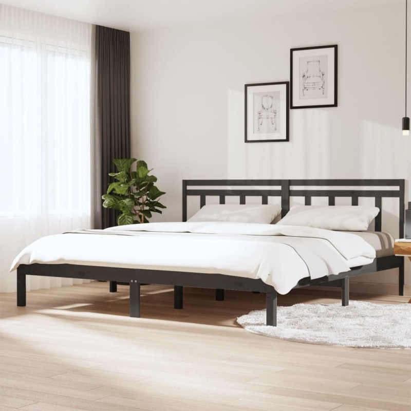 vidaXL Estructura de cama de matrimonio madera maciza gris 180x200 cm vidaXL Estructura de cama de matrimonio madera maciza gris 180x200 cm