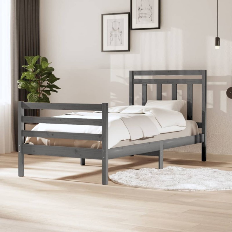 vidaXL Estructura de cama de madera maciza gris 100x200 cm vidaXL Estructura de cama de madera maciza gris 100x200 cm
