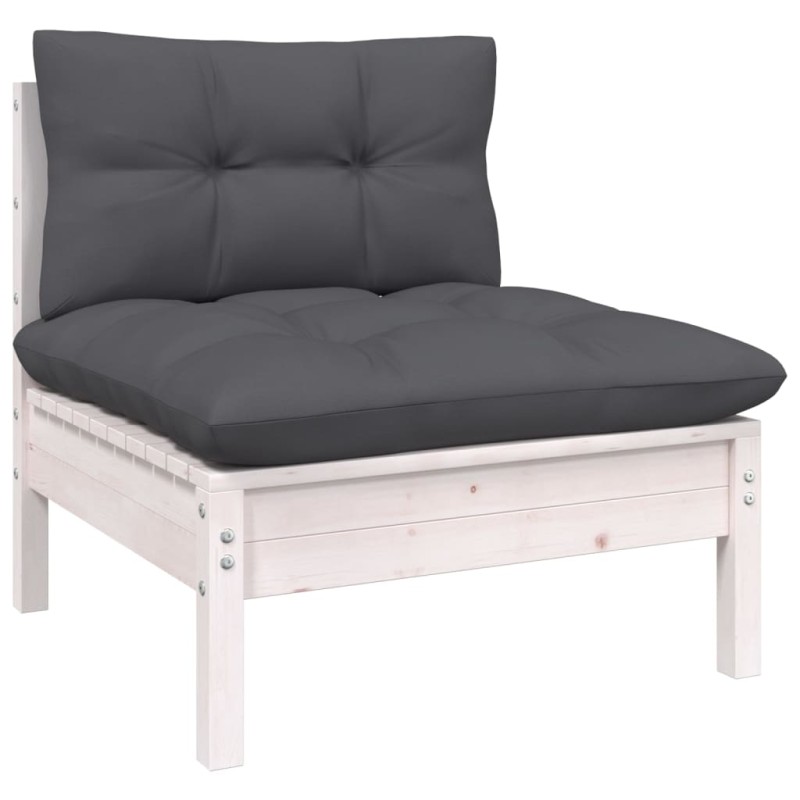 vidaXL Sofá central para jardín y cojines madera maciza acacia blanco vidaXL Sofá central para jardín y cojines madera maciza acacia blanco