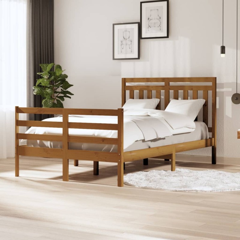 vidaXL Estructura de cama madera maciza marrón miel doble 120x190 cm