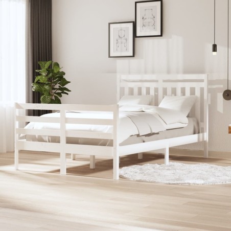 vidaXL Estructura de cama madera maciza blanco pequeña doble 120x190cm