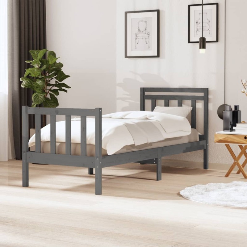 vidaXL Estructura de cama madera maciza gris individual 90x190 cm vidaXL Estructura de cama madera maciza gris individual 90x190 cm