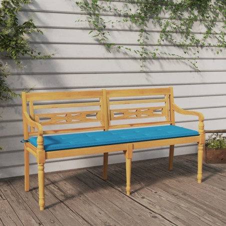 vidaXL Banco Batavia con cojín azul madera maciza de teca 150 cm