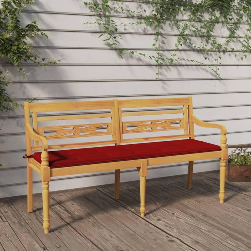 vidaXL Banco Batavia con cojín rojo madera maciza de teca 150 cm vidaXL Banco Batavia con cojín rojo madera maciza de teca 150 cm