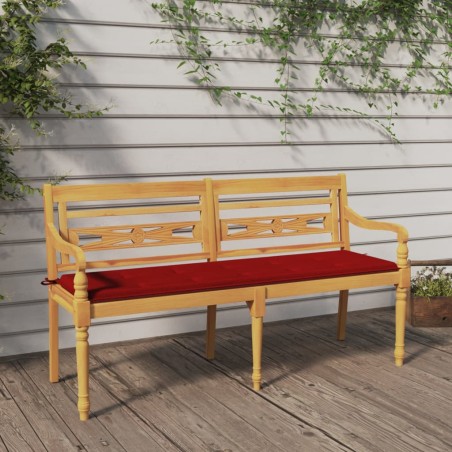 vidaXL Banco Batavia con cojín rojo madera maciza de teca 150 cm
