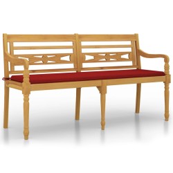 vidaXL Banco Batavia con cojín rojo madera maciza de teca 150 cm