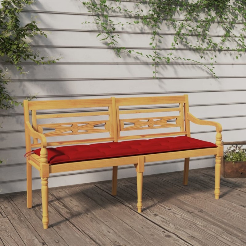 vidaXL Banco Batavia con cojín rojo madera maciza de teca 150 cm