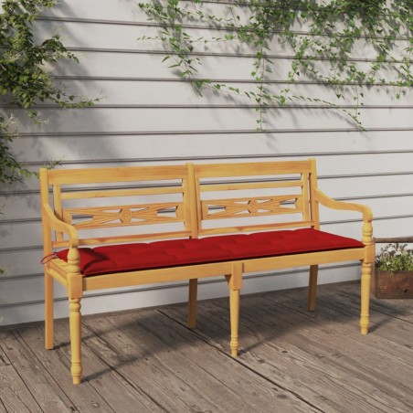 vidaXL Banco Batavia con cojín rojo madera maciza de teca 150 cm