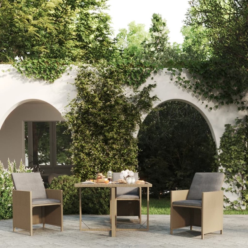 vidaXL Mesa de jardín ratán sintético y vidrio beige 109x107x74 cm vidaXL Mesa de jardín ratán sintético y vidrio beige 109x107x74 cm