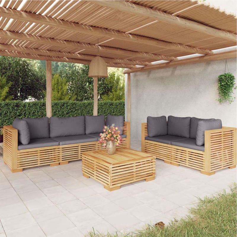 vidaXL Juego muebles de jardín 6 piezas y cojines madera maciza teca vidaXL Juego muebles de jardín 6 piezas y cojines madera maciza teca