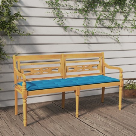 vidaXL Banco Batavia madera maciza de teca con cojín azul claro 150 cm