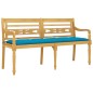 vidaXL Banco Batavia madera maciza de teca con cojín azul claro 150 cm vidaXL Banco Batavia madera maciza de teca con cojín azul claro 150 cm