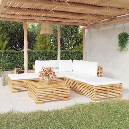 vidaXL Juego muebles de jardín 6 piezas y cojines madera maciza teca