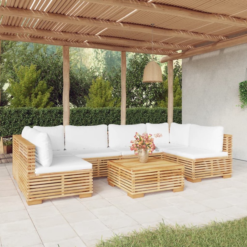vidaXL Juego muebles de jardín 7 piezas y cojines madera maciza teca