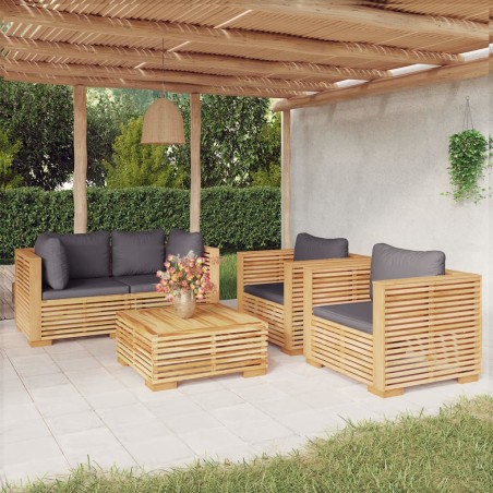 vidaXL Juego muebles de jardín 5 piezas y cojines madera maciza teca