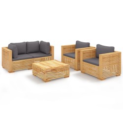 vidaXL Juego muebles de jardín 5 piezas y cojines madera maciza teca