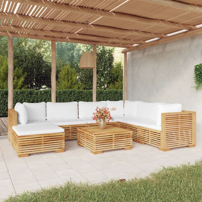 vidaXL Juego muebles de jardín 8 piezas y cojines madera maciza teca vidaXL Juego muebles de jardín 8 piezas y cojines madera maciza teca