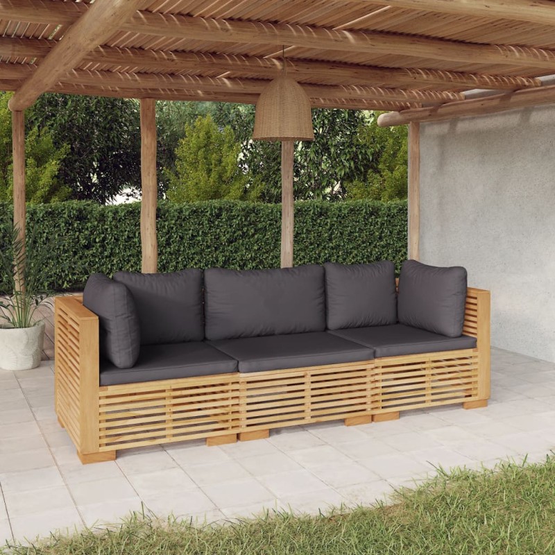 vidaXL Juego muebles de jardín 3 piezas y cojines madera maciza teca vidaXL Juego muebles de jardín 3 piezas y cojines madera maciza teca